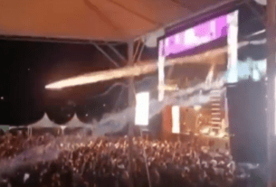 Jovem é atingido por fogos de artifício no show de Gustavo Mioto (Foto: Reprodução/EPTV)